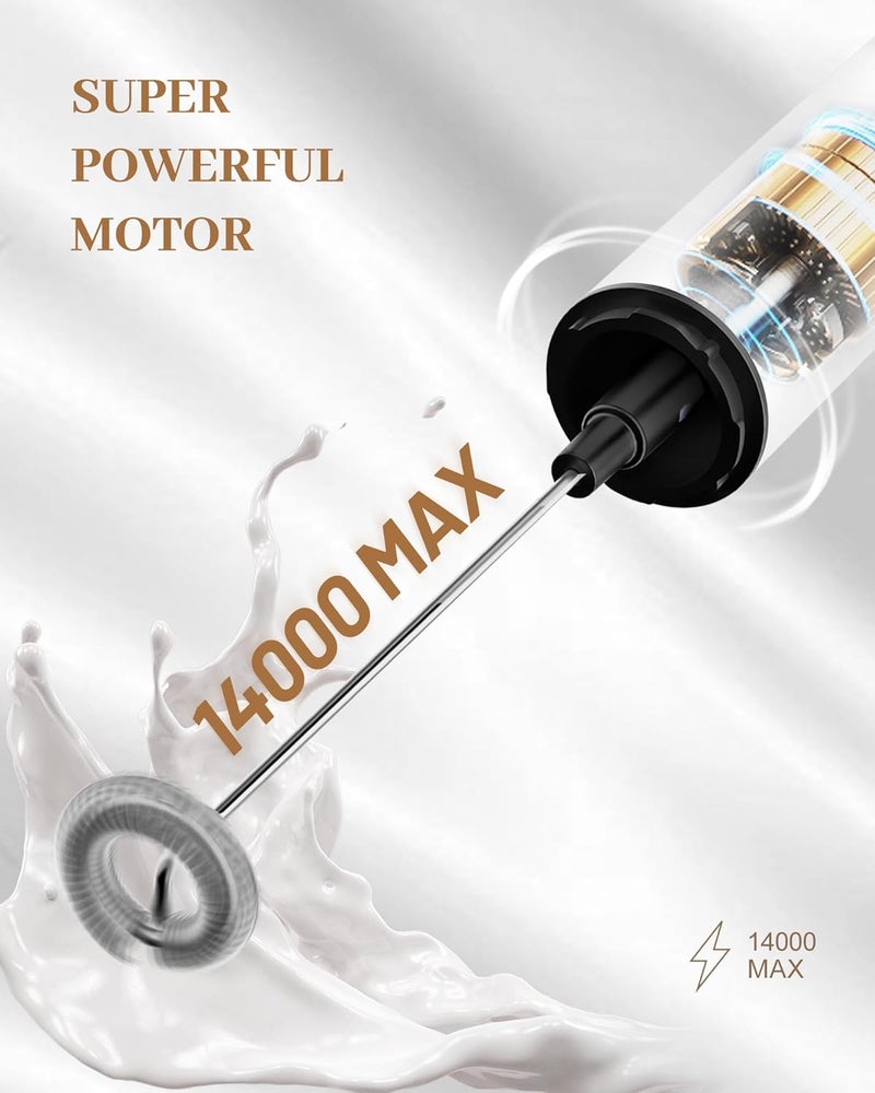 INFOOD Milk Frother Rechargeable with Cover - Coffee Frother Wand, Drink Mixer Handheld with 2 Detachable Stainless Whisks 2 Speed Adjustable for Latte, Cappuccino, Hot Chocolate, Egg, White - Image 5